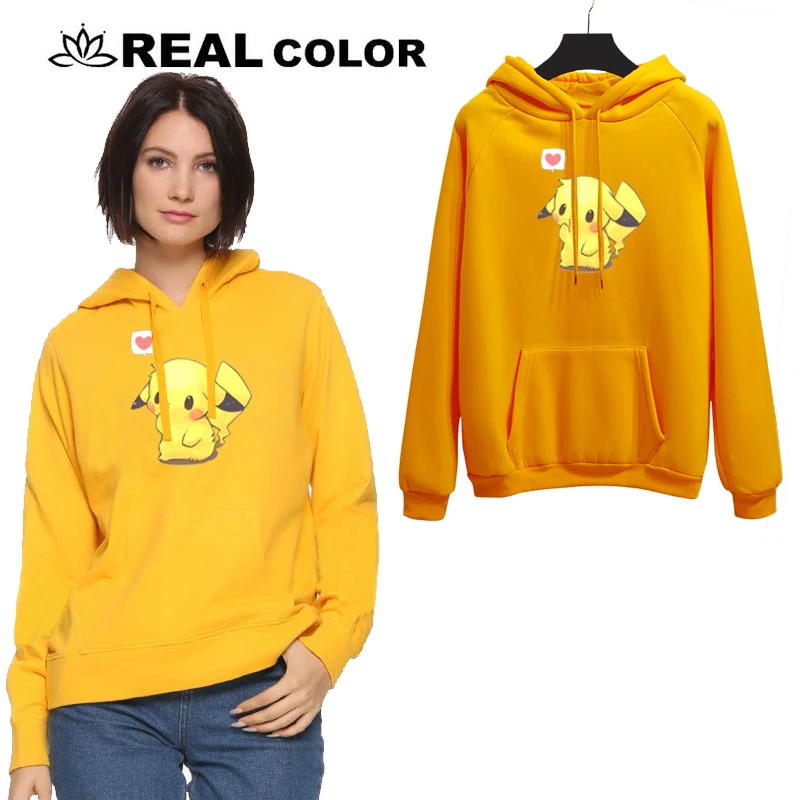 

2019 Autumn Winter Pokemon Pikachu yellow hoodie Girl Print Long Sleeve kawayi Sweatshirt street woman clothes Female Harajuku