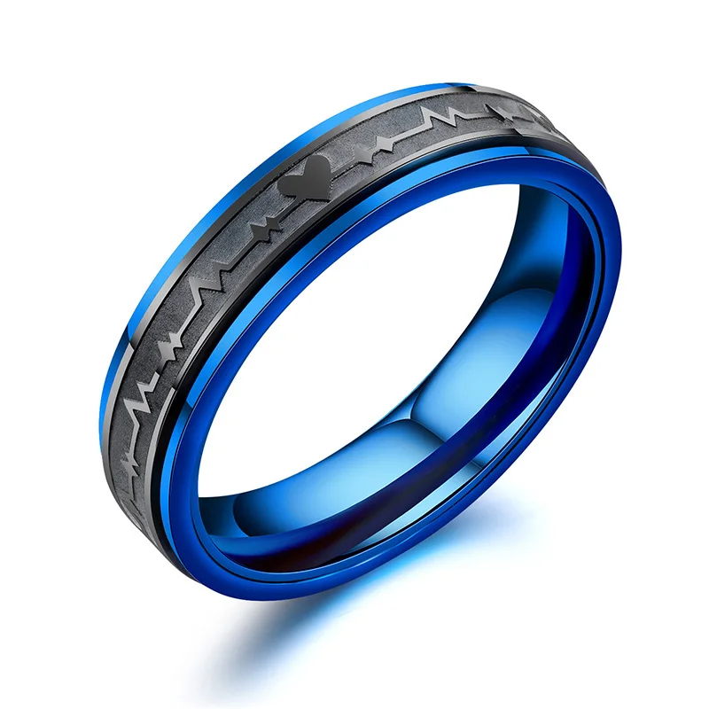V.YA, модные кольца для влюбленных пар ЭКГ из нержавеющей стали для мужчин и женщин,, ювелирные изделия,, вечерние, подарок на заказ - Цвет основного камня: blue men ring