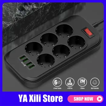 

Smart Electrical Socket Extension Power Strip 3.4A 4 USB Charger Adapter 6 Outlet Surge Protection Switch Home