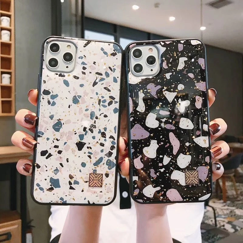 

IMIDO Terrazzo case for iPhone x xrxs Max 78 plus gold foil dropper case for new iPhone 11pro Max luxury case