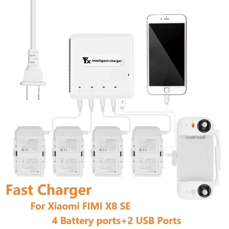  6IN1 Multi Charger for Xiaomi Fimi X8 SE Drone Battery Charging Hub Intelligent Smart Battery Charg