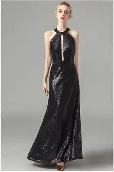 

Black Halter Sequin Mermaid Prom Dresses 2020 Backless Deep Cut Evening Dress Backless Wedding Banquet Celebrity Gowns For Women