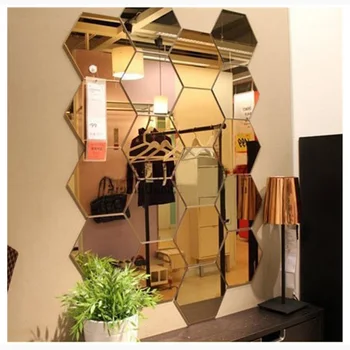 

12Pcs Gold Silver Hexagon Mirror Wall Sticker Decal Home Decor Art DIY Mirror Decor Wall Mirror Espejos Decorativos Para Paredes