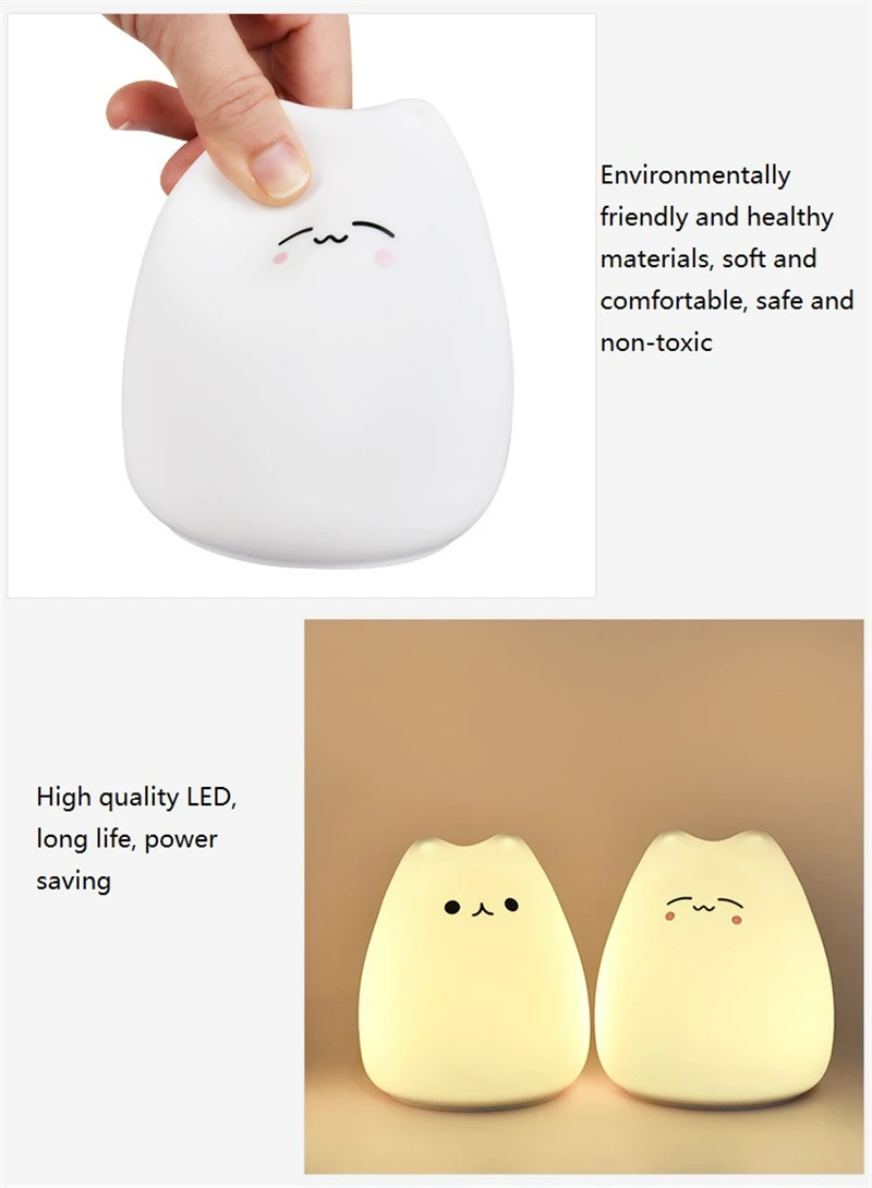  LED Cute Cat Night Light 7 Colorful Battery Silicone Soft Kid Bedside decorate light Baby Nursery C - 4000045183246