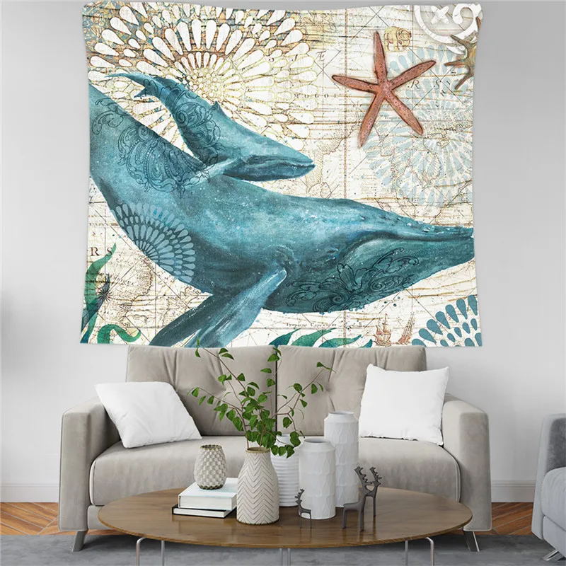 

4YANG Sea Turtle Round Beach Towel Tortoise Circle Beach Mat Roundie Tapestry Nautical Starfish Round Yoga Mat Wall Hanging