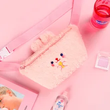 Новые зимние женские сумки на пояс с медвежьими ушками, мультяшная вышивка, сумки на плече на груди, плюшевые меховые поясные сумки