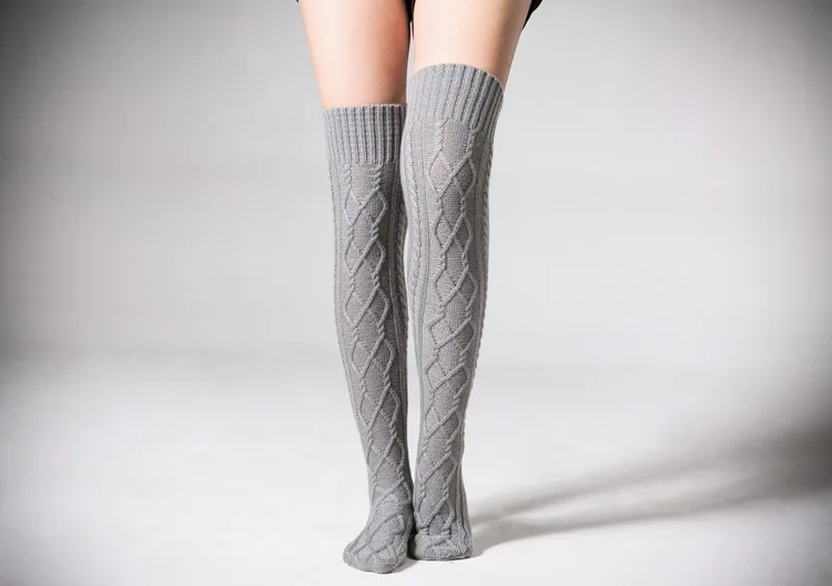 Description Picture 6 of itemWomen Girls Winter Knit Thigh High Over the Knee Sockings Long Stockings Warmers Twist pattern Knitted Wool Socking Leg warmers