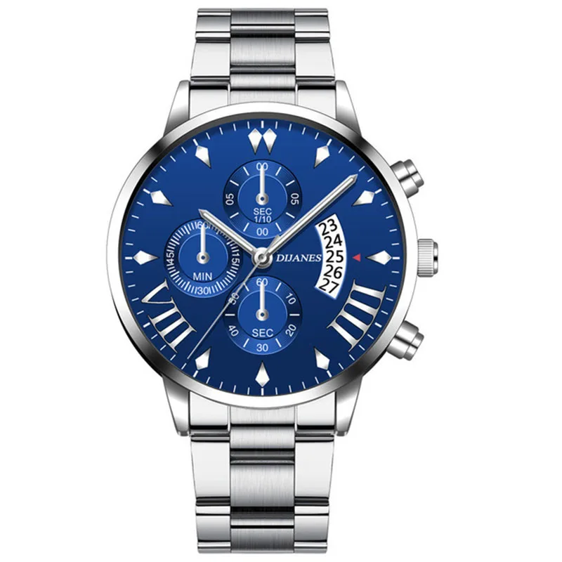 New Men Business Stainless Steel Quartz Wristwatch Fashion Mens Watches Calendar Date Clock Man Silver Bracelet Male Watch 