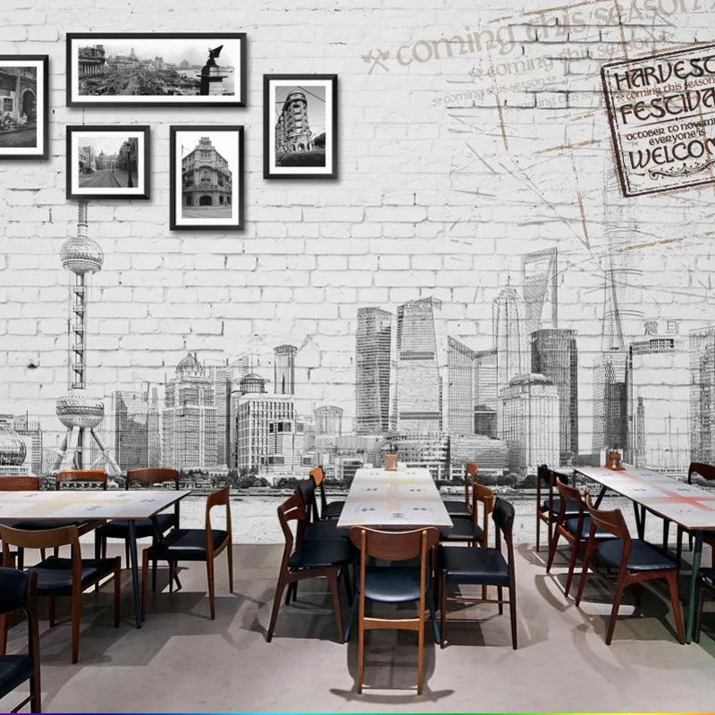 

Free shipping custom 3d brick stone wallpapers Retro Vintage City restaurant backdrop wallpaper for walls 3 d