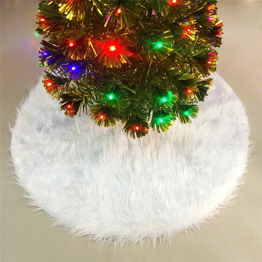 100 pcs 30.7" Christmas Tree Skirts White Faux Fur Tree Ornaments Plush Xmas Tree Skirt New Year Party Christmas Decoration