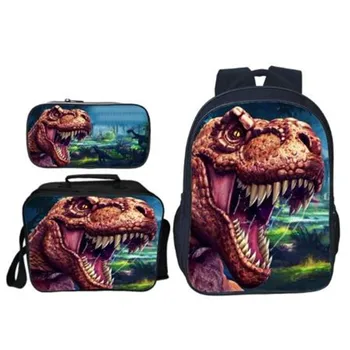

Fashion 3Pcs/Set Sale Animal Printing Jurassic World Kids School Bags Dinosaur Backpack for Children Schoolbag for Girl Bookbag