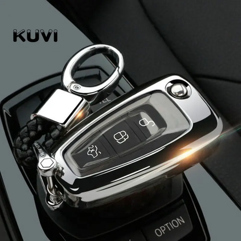 silver with keychain Мягкий Автомобильный Дистанционный Брелок чехол для Ford Ranger C-Max S-Max Focus Galaxy Mondeo Transit Tourneo Custom - Название цвета: silver with keychain