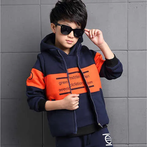 Зимний комплект одежды для мальчиков и девочек, Повседневный модный утепленный детский костюм, детская одежда, жилет+ пальто+ штаны, 3 предмета - Цвет: Orange