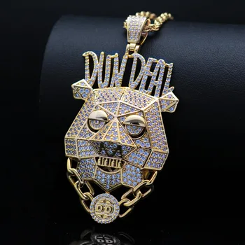 

Hip Hop Jewelry Statement Women Men AAA Zircon Copper Dog Pendant Necklace Fashion Long Chain Stainless Steel Necklace Gifts
