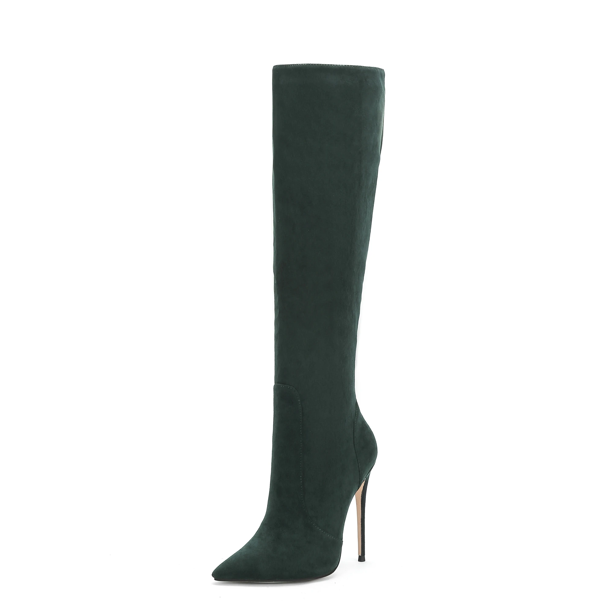 Arden/Модная женская обувь на меху; зимние элегантные женские сапоги на шпильке с острым носком; цвет желтый, бежевый, белый; сапоги до колена - Цвет: dark green