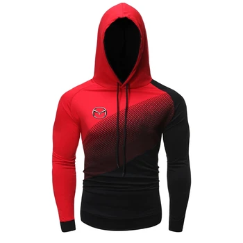 

New Brand Patchwork England Style Autumn Winter Men Fitness Tracksuit Hoodies Thicken Hooded Mazda Car LOGO Tops Fast delivery