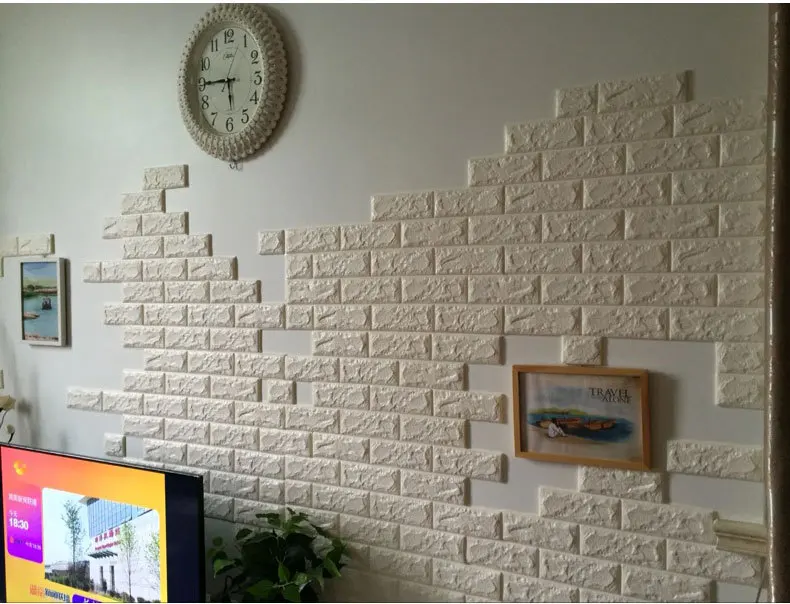 60X60cm Stone Brick Pattern 3D White Textured PE Foam Wallpaper Self-adhesive Wall Sticker | Дом и сад