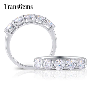 

TransGems Sterling Silver S925 1.25CTW 4MM GH Color Moissanite Half Eternity Wedding Band for Women Anniversary
