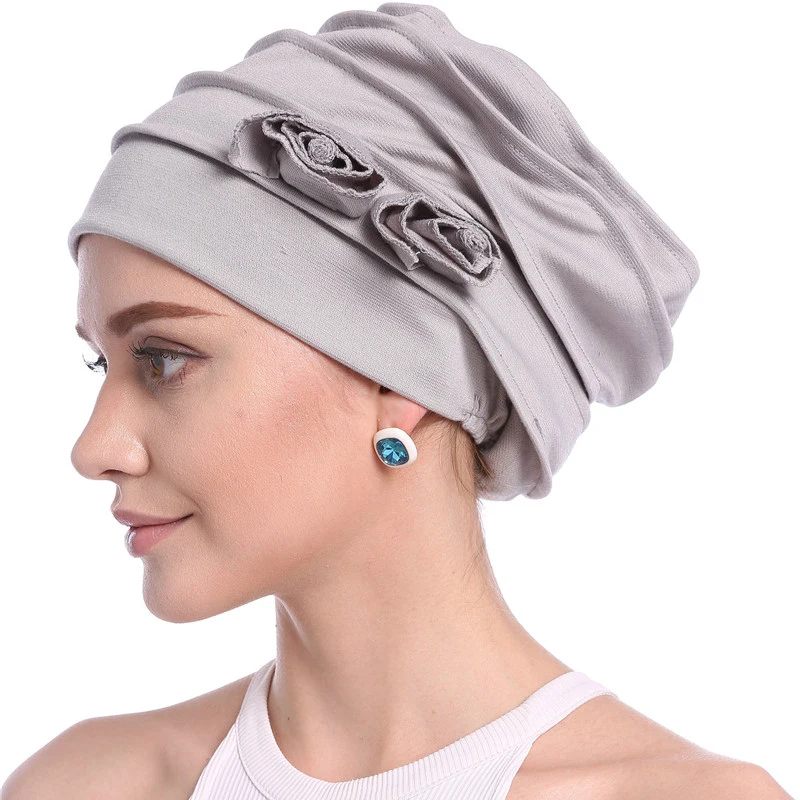 Модная женская мусульманская шляпа хиджаб тюрбаны твердый хлопок цветок головной убор шапки мягкий эластичный исламский, арабский головной убор капот выпадение волос