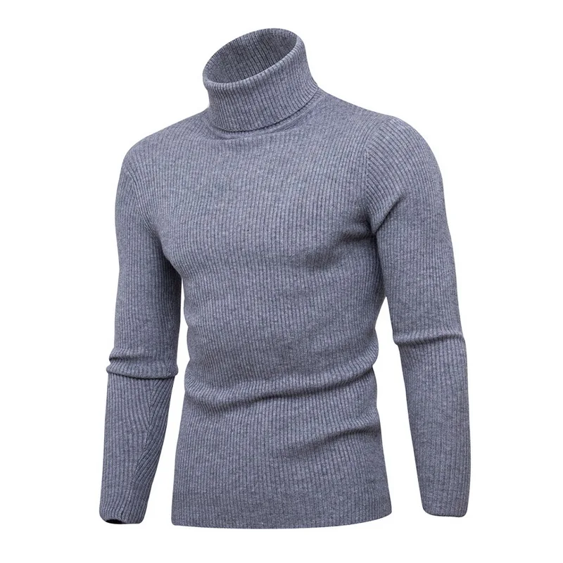Мужской модный осенний зимний теплый свитер с высоким воротом, приталенный базовый однотонный вязаный свитер, повседневный мужской пуловер с двойным воротником - Цвет: Dark Gray 1