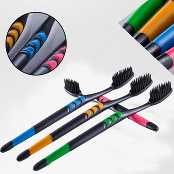 

10pcs/sets Bamboo Charcoal Toothbrush Non-slip Comfortable Grip Handle Dental Care Tool Inhibit Breath Whitening Oral Care Tool