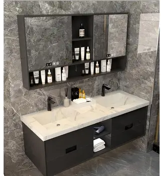 

Bathroom vanity light luxury solid wood bathroom cabinet wall cabinet rock board integrated wash face custom Chinese bathroom ma