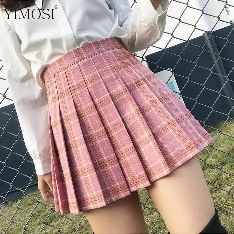 Faldas a cuadros estilo Harajuku Preppy para mujer, faldas plisadas de cintura alta, coreanas, chicas dulces, baile, 2020