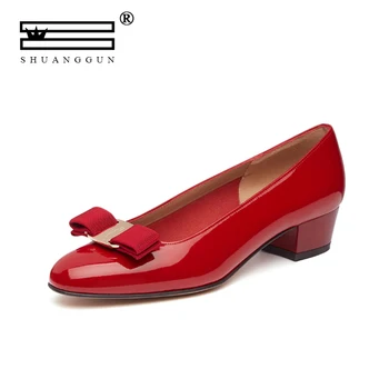 

Genuine leather shoes Women's High Heels Sexy Bride Party mid Heel Pointed toe Shallow mouth High Heel Shoes Women shoes