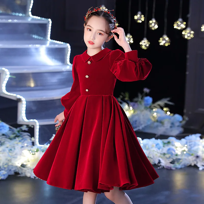 Robe de Princesse en Velours pour Fille de 6, 8 à 10 et 12 Ans, Tenue de  ixd'Anniversaire, Mariage, Noël, Rouge Vin Français, Automne