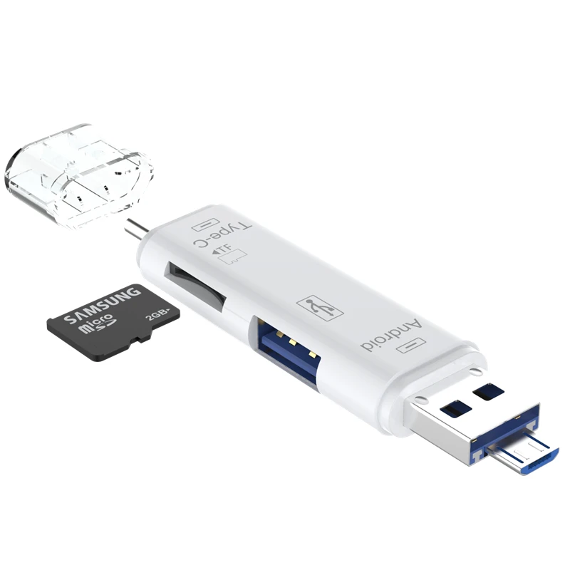 5 в 1 type-C кард-ридер Micro usb type-C OTG флэш-накопитель адаптер разъем Высокоскоростной TF OTG кард-ридер - Цвет: Белый