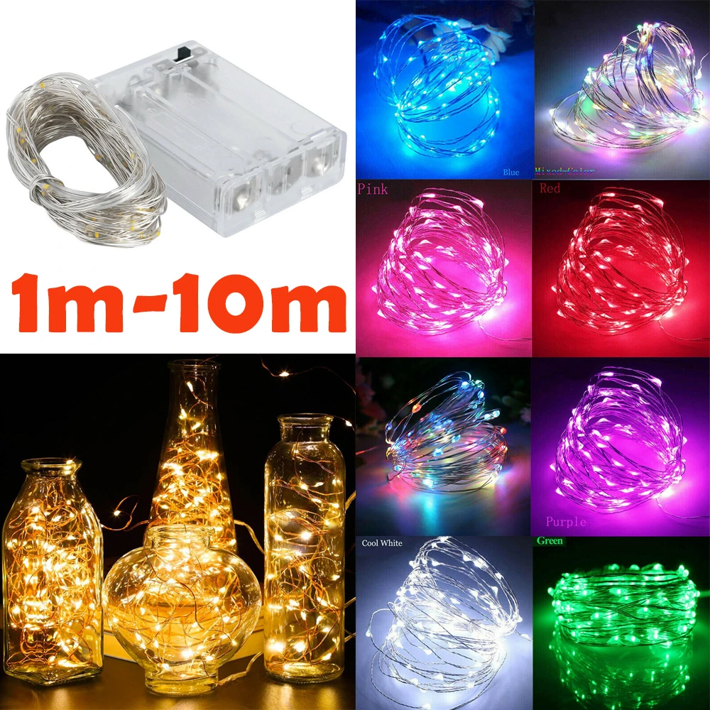 LED Battery Plug in Rice Wire Copper Fairy String Strip Lights Xmas Indoor Decor