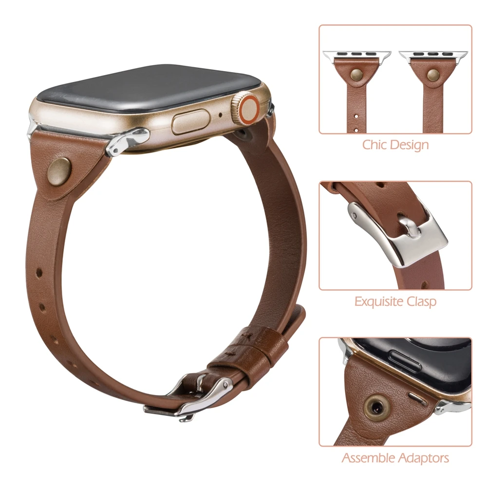 Кожаные мужские и женские одноканальные ремешки для Apple Watch серии 4 1 2 3 10 цветов iwatch двойной ремешок 38 40 мм 42 44 мм