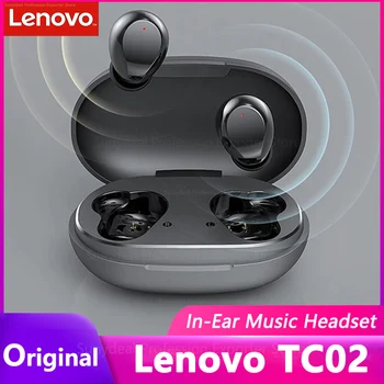 Lenovo-auriculares TC02 inalámbricos con Bluetooth 5,0, dispositivo IPX5 deportivo con sonido HiFi y control táctil inteligente, con reproductor de larga duración