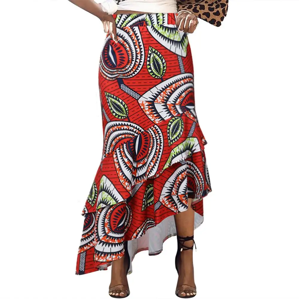 SUNGIFT Dashiki African Dresses For Women Double-layered Ruffled Hem Africa Digital Print Elegant Length Skirt African Clothing - Цвет: M02