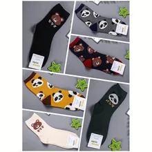 Носки с принтом панды из мультфильма; милые забавные носки с медведем; kawaii; модные повседневные спортивные женские хлопковые носки в Корейском стиле; сезон осень-зима; calcetines