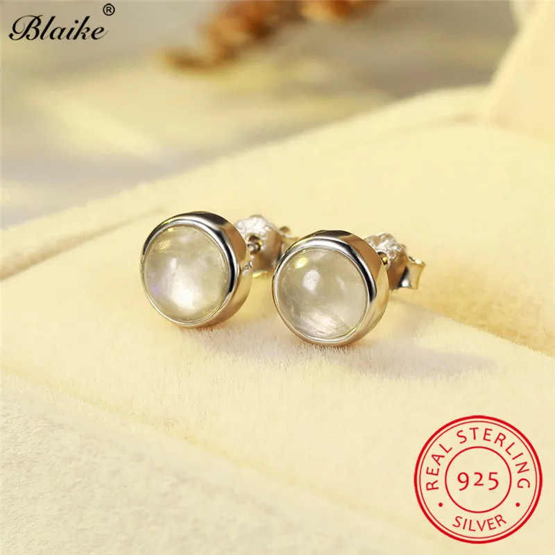 Clear Moonstone Earrings 925 Sterling Silver Round Opal Stud For Women Men Minimalist Double Earings Wedding Jewelry | Украшения и