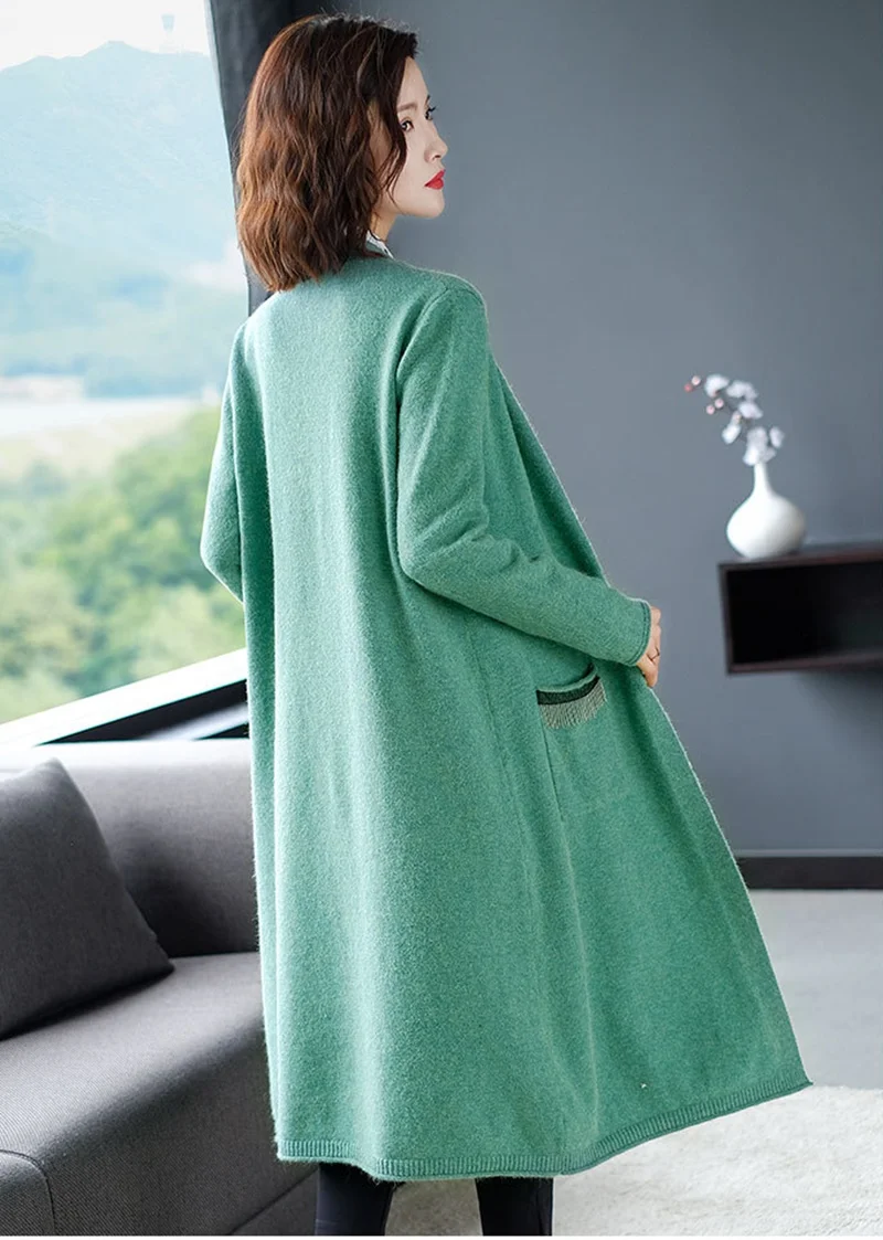 Осенне-зимний свитер Caridgan, женский, корейский, с карманами, длинный рукав, вязанный жакет, кардиган, женский, большой размер, для женщин, OS216