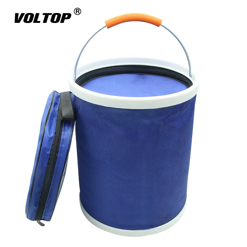 

13L Thickened Folding Canvas Bucket Sponges Cloths Brushes Fishing Cleaning Tool Car Washing Bucket with Zipper Bag