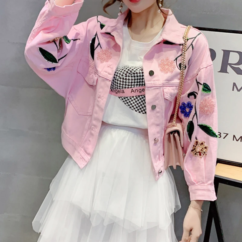 U Women White Pink Khaki Denim Jacket 