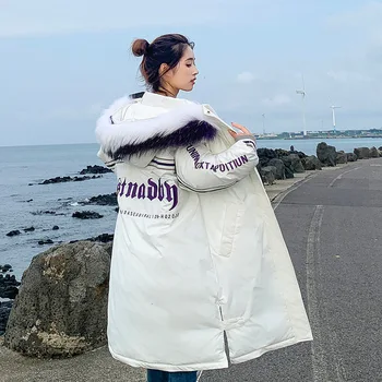 

2019 Winter jacket women Leisure Time Down Cotton Letter Embroidery Long Fund Thickening Cotton-padded Clothes Woman plus size