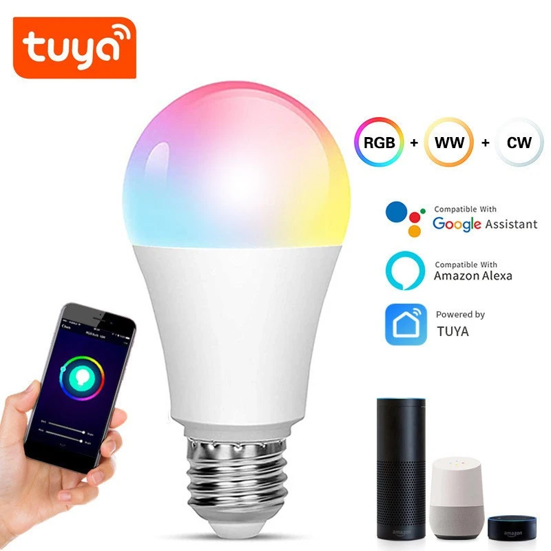 Tuya Smart Light Bulb 12w 15w Color Changing wifi Light E27 B22 RGB LED Bulb Dimmable Alexa Compatible Smart Life APP Google