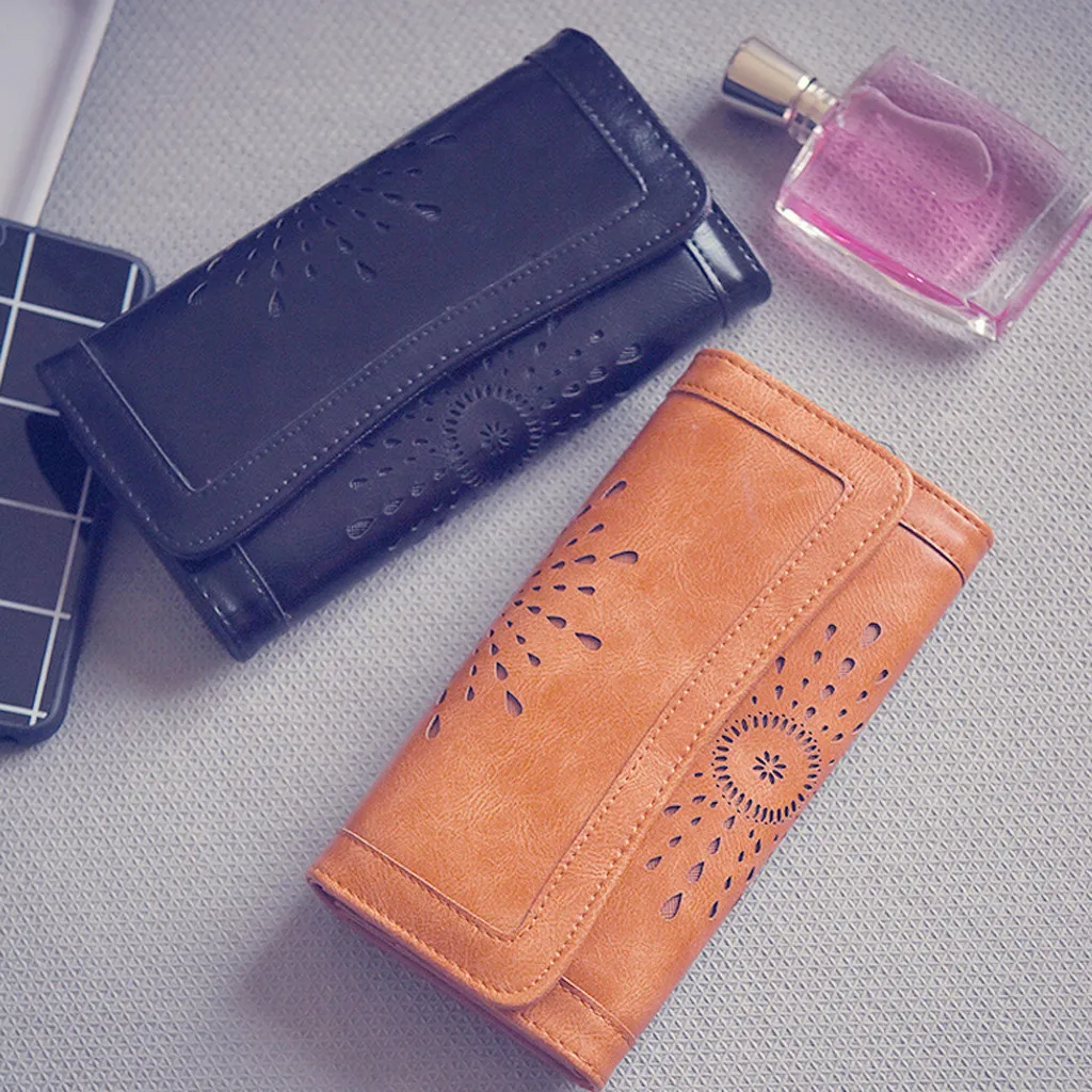 Monederos Para Mujer Monedas женский ретро чистый цвет выдалбливают длинный кошелек портмоне картхолдер(кошелек для пластиковых карт) Porte Monnaie