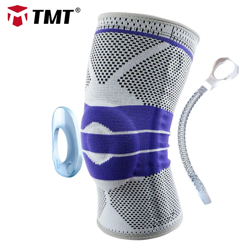 Blue White TMT Bakstball пружины поддержка колена брекеты спортивные наколенники эластичные силиконовые прокладки компрессионные наколенники рукав фитнес бег - Цвет: Blue White