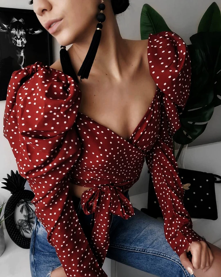red polka dot wrap top