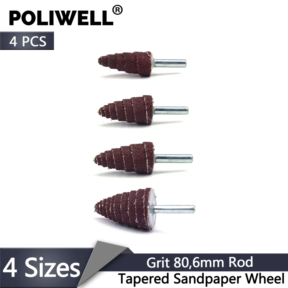 

Коническая конусная Шлифовальная головка из полиуретана, 4 шт., 16/20/25/30 мм, с 6 мм стержнем, наждачная бумага, откидные колеса, шлифовальный диск, аксессуары для электроинструмента