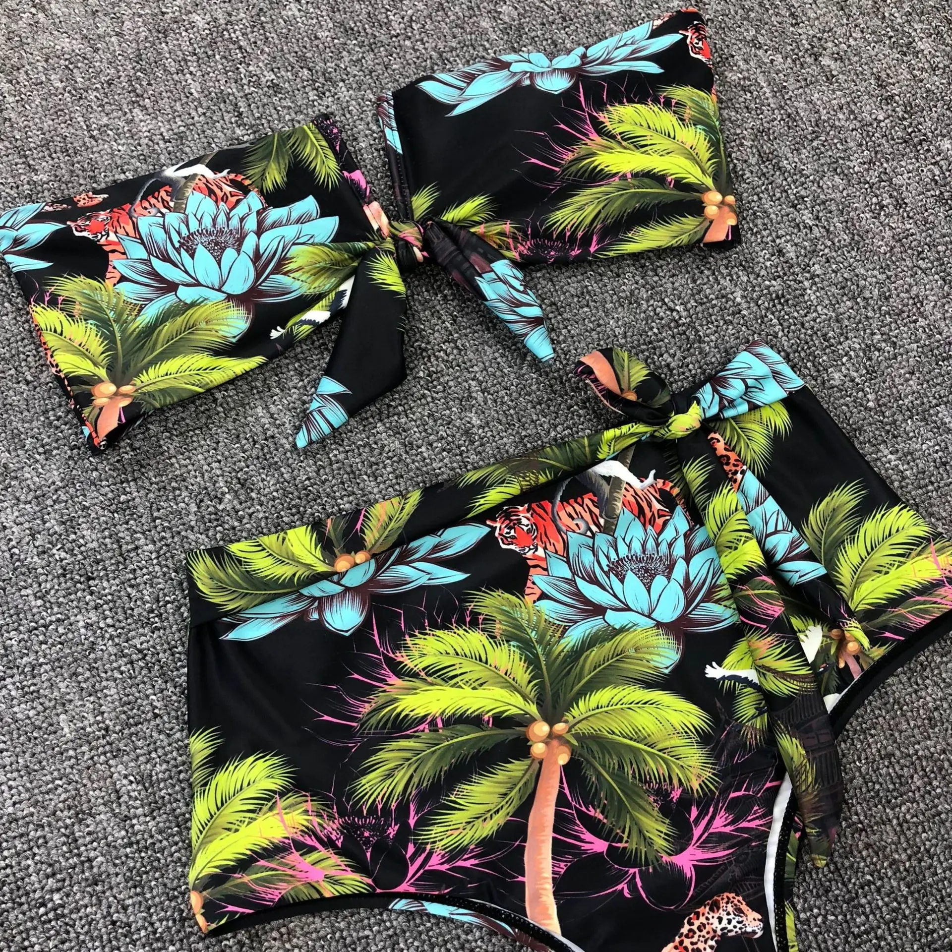 Agouti Printed High Waist Bikini 2020 Bandeau Female Swimsuit Women Swimwear Two-pieces Bikini set Bather Bathing Suit Swim Lady Agouti Printed High Waist Bikini 2020 Bandeau Female Swimsuit Women Swimwear Two-pieces Bikini set Bather Bathing Suit Swim Lady