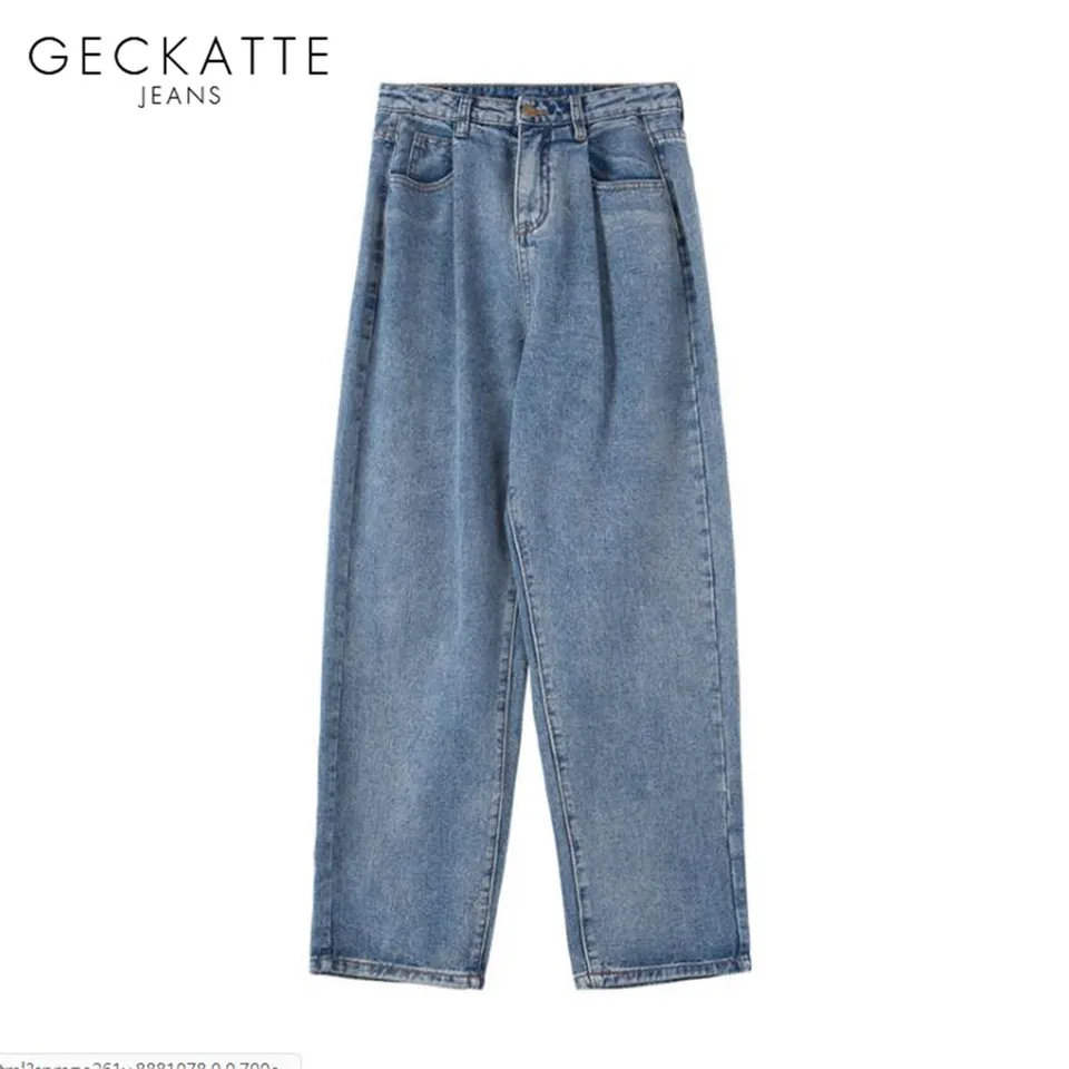 

GECKATTE Autumn Winter Boyfriend Korean Wide Leg Jeans Woman Blue High Waist Loose Streetwear Long Pants Trousers Mujer 2019