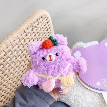 

Cute Earphone Case for Airpods Pro Case Knitted Plush Cover for Apple Airpods 3 Pro Purple Bear Headphone For Earpods Case