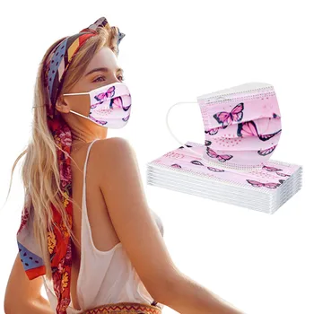 

10/20PCS Adult Disposable Mask Butterfly Print Face Masks Women 3Ply Ear Loop Breathable summer sunscreen Face-mask Mouth Cover