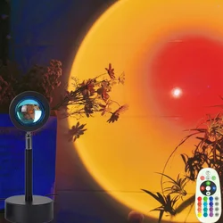 Lámpara de proyección de atardecer, luz Led nocturna de ambiente arcoíris, luz de atardecer, Fondo de dormitorio para el hogar, lámpara de mesa de pared con control remoto